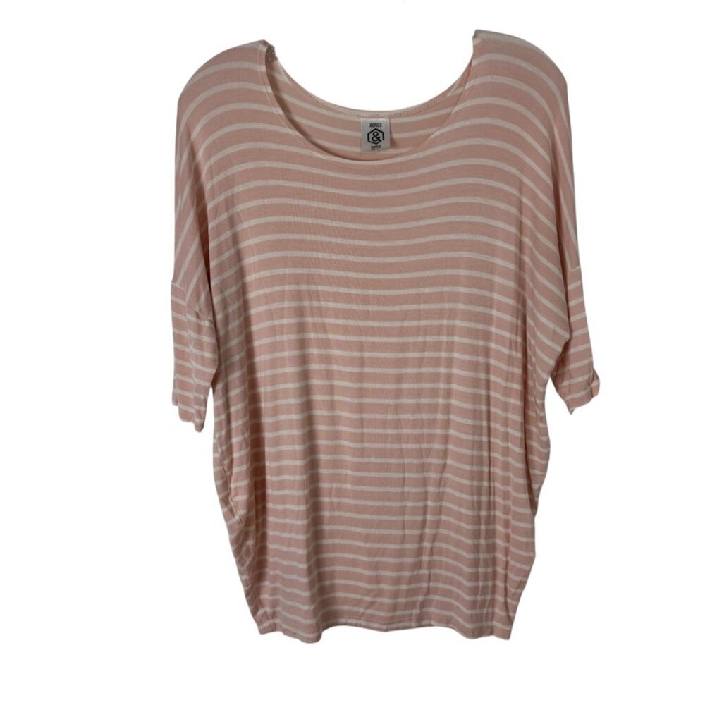 Agnes & Dora Pink White Dolman Sleeve T Shirt Women's Size Small Casual Striped